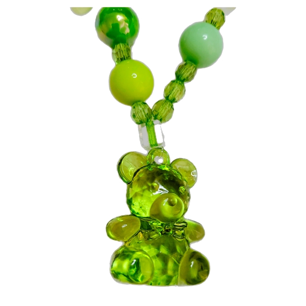 Fashion Jewelry Bear Beaded Keychain Green and Yellow Acrylic OSFM - Picture 5 of 7